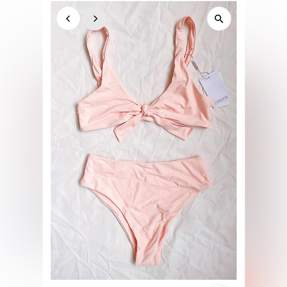 High waisted knot front top baby pink bikini